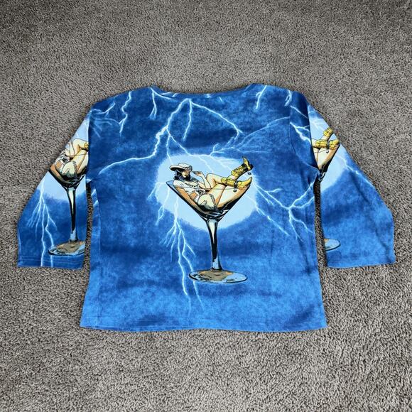 Dont Mess With Texas Shirt Womens Large Blue Cowgirl Martini Graphic Rhinestone - Picture 6 of 10
